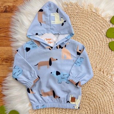 Conj. Blusão Manga Longa com Capuz Dogs e Calça de Moletom - Azul 
